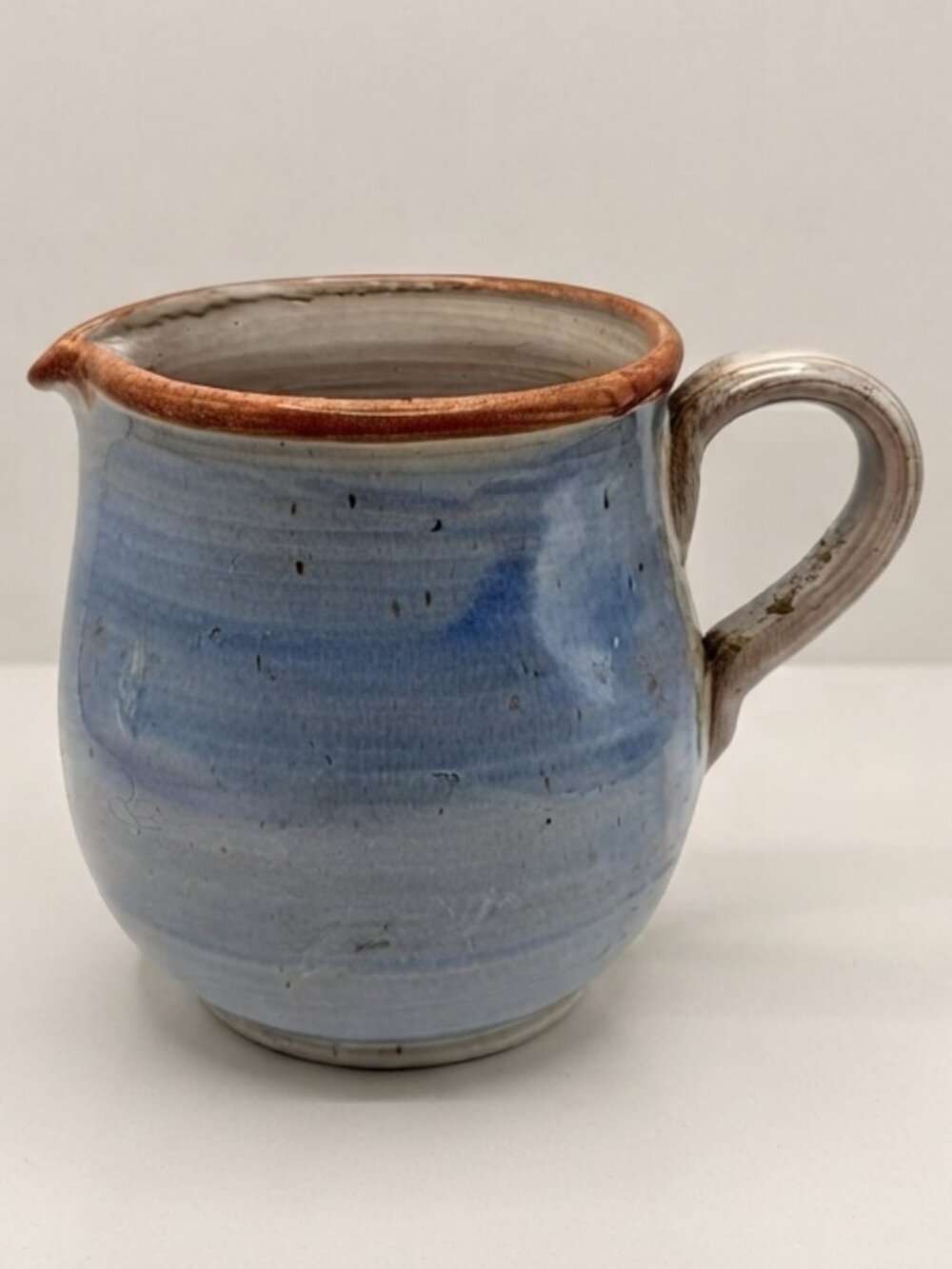 Handmade Studio Pottery Pitcher Blue Gray Rust Glaze Wheel Thrown Stoneware 6"